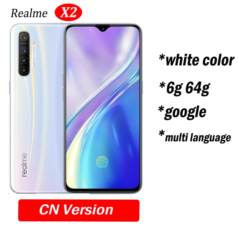 6g 64g white Realme X2 X 2 Мобильный телефон Snapdragon 730G 64MP камера 6,4 ''полный экран NFC OPPO мобильный телефон VOOC 30W быстрое зарядное устройство - Цвет: 6g 64g white