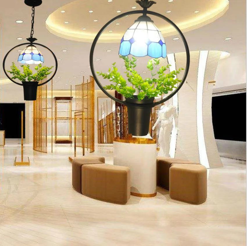 

Mediterranean creative potted Pendant Lamp simulation plant chandelier pastoral country coffee shop hotel bar decoration lamps