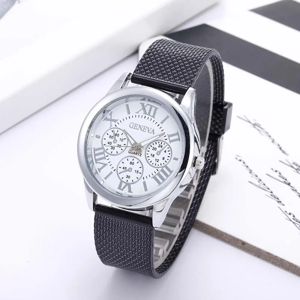 Luxury Quartz Watch Three Eye Retro Silicone Strap Bracelet Roman Scale Dial Geneva Lady and Men Analog reloj mujer 40 | Наручные часы