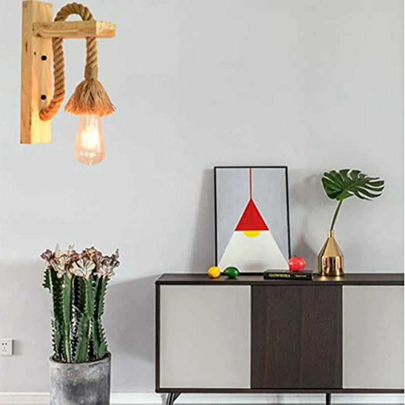 

Industrial Wood Wall Lamp Hemp Rope Lamp/Vintage Wall Light Restaurant Bedroom Corridor Staircase,Creative Decoration