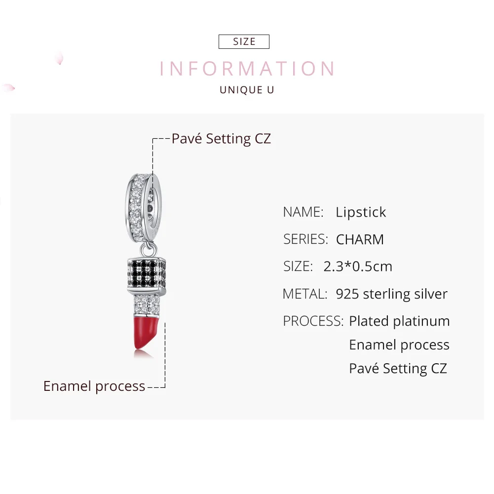 WOSTU 925 Sterling Silver Fashion Lipstick Charms Fit Original Bracelet Pendant Zircon Beads Wedding Party Jewelry Gift FIC1392 | Украшения