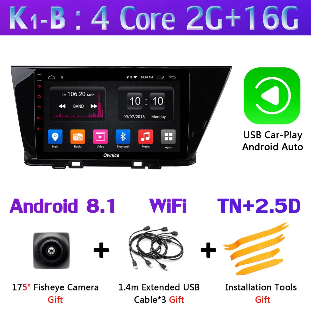 K1-B-CarPlay Панорамная камера 360 ° 4 × камера 4G LTE Android 9,0 8 ядер 4G+ 64G SPDIF DSP CarPlay Автомобильный gps радио плеер для Kia Niro - Цвет: K1-B-CarPlay
