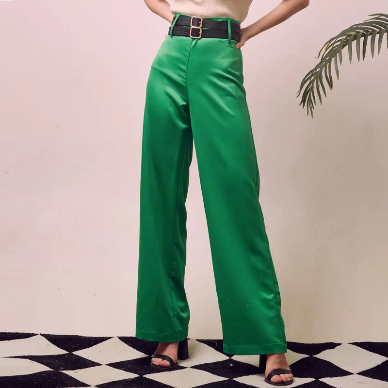 Green Pant Bella philosophy осень зима шелковая куртка для женщин куртка без рукавов жилеты для элегантный галстук ремень жилет Спецодежда костюм - Цвет: Green Pant