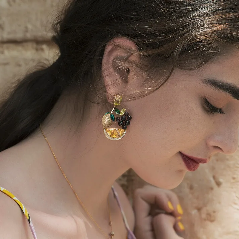 

Dazz Brand Luxury Fruit Lemon Flower Dangle Earrings Zircon Crystal 5A Jewelry Women Girls Party Vacation Dress Accessories 2019