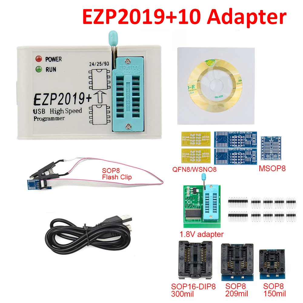 

Upmely EZP2019 высокоскоростной USB SPI программатор EZP 2019 поддержка 24 25 93 EEPROM Flash BIOS Chip Полный комплект с 10 адаптерами