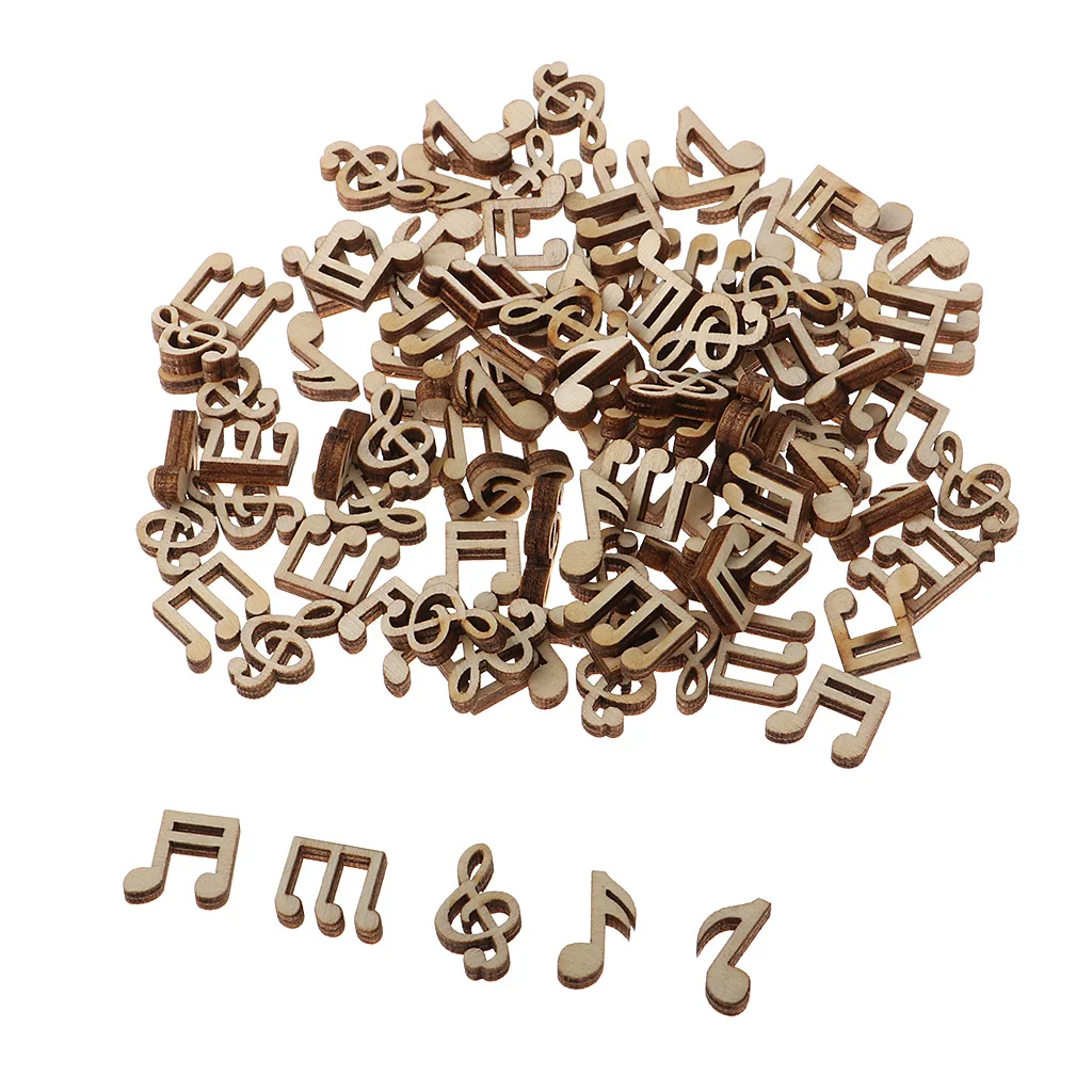 

Set of 100 Wooden Music Note Embellishments for Crafts Hangers, Tags, Card