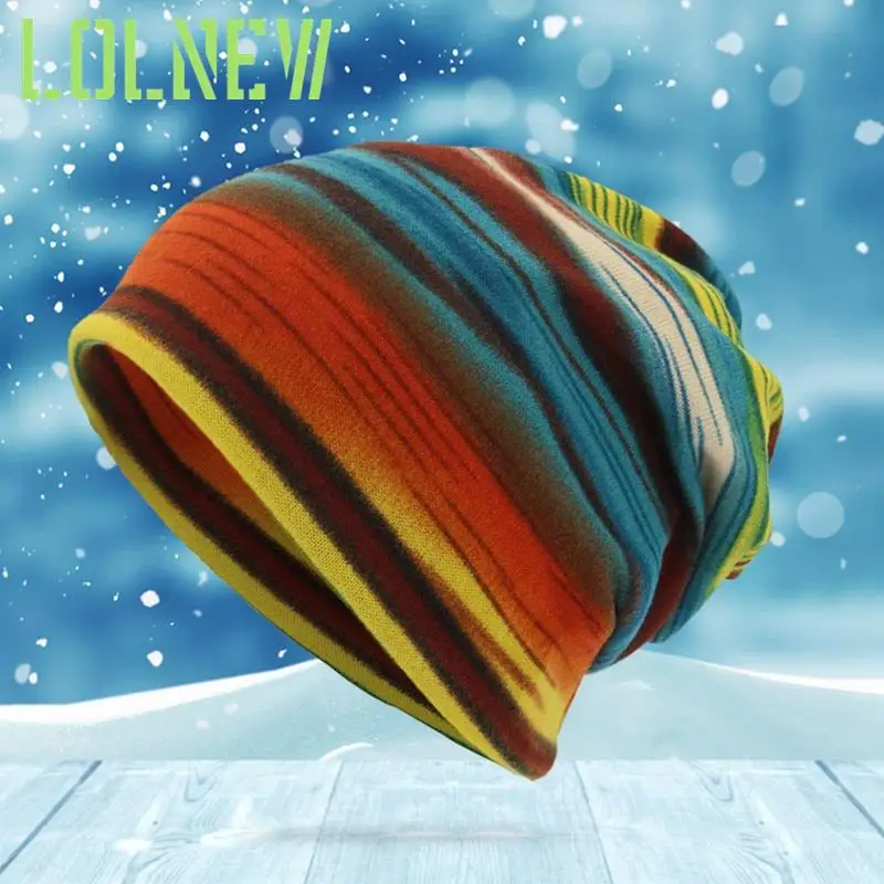 

Streetwear Hippie Hat Unisex Stripe Print Beanie Hat Scarf Casual Outdoor Convertible Windproof Cap Winter Hats For Women Men