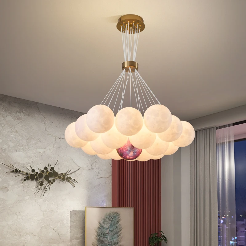 

2021 Popular Gold Metal Bubble Moon 3D PLA Shade Decorative Kid Room Light Modern Creative Romantic Bedroom Chandelier