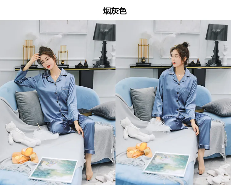 Sexy satin couple pajamas set Silk Pajamas For Women and men Lovers long sleeved autumn Pyjamas Sleepwear Sets Pijama Mujer