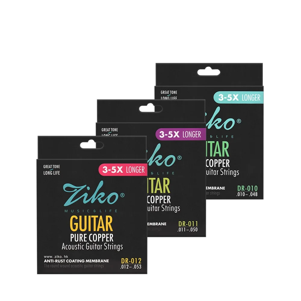 

ZIKO DR-012 6Pcs/Set Acoustic Guitar Strings Hexagon Alloy Wire Pure Copper Wound Anti-Rust Coating Membrane Guitar Accessories