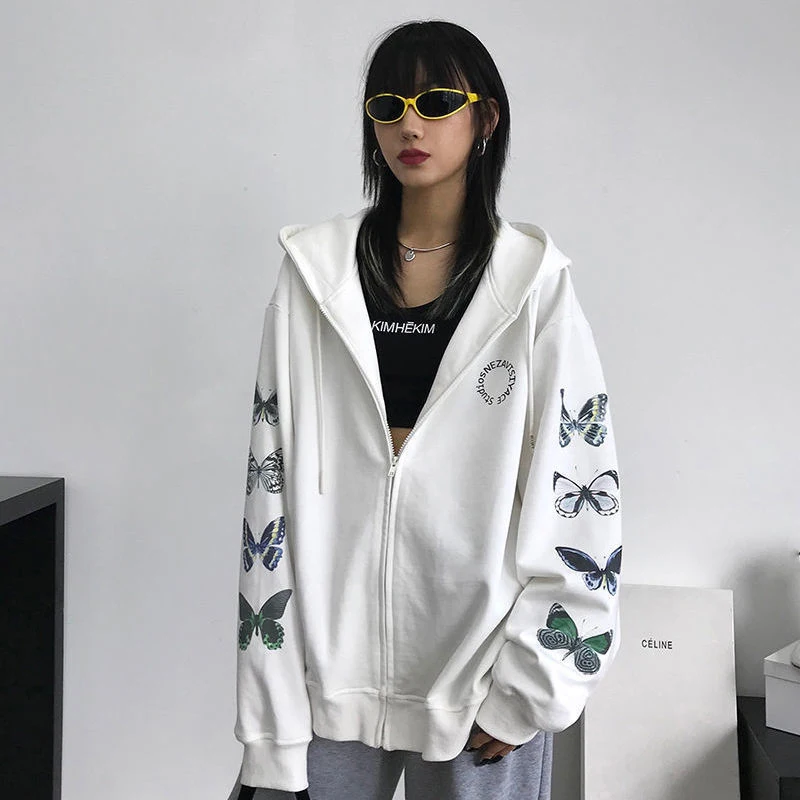 

Spring and autumn new white butterfly cardigan jacket sweater female student Korean version loose wild long-sleeved clothes thin