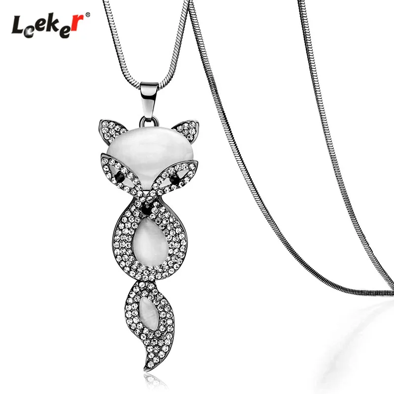 LEEKER сексуальный большой опал лиса кулон длинное ожерелье змея цепи женщин