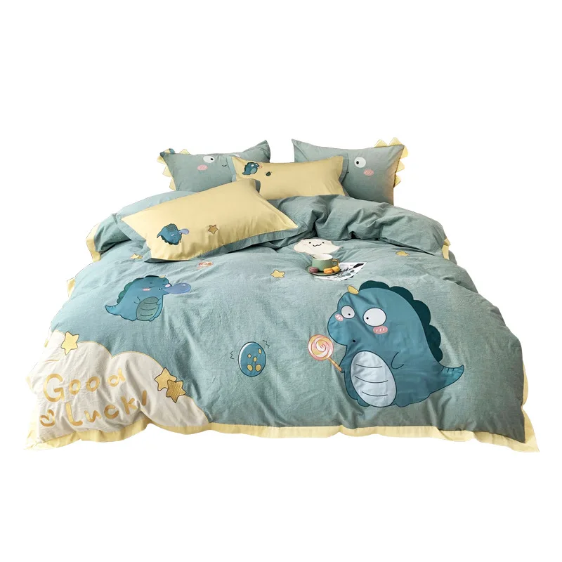 

60s Cotton Green Cartoon Kids Duvet Cover Children's Bedding SET Cute Dinosaur BABY Twin Bedding Set 3pcs Bedsheet Pillowcase