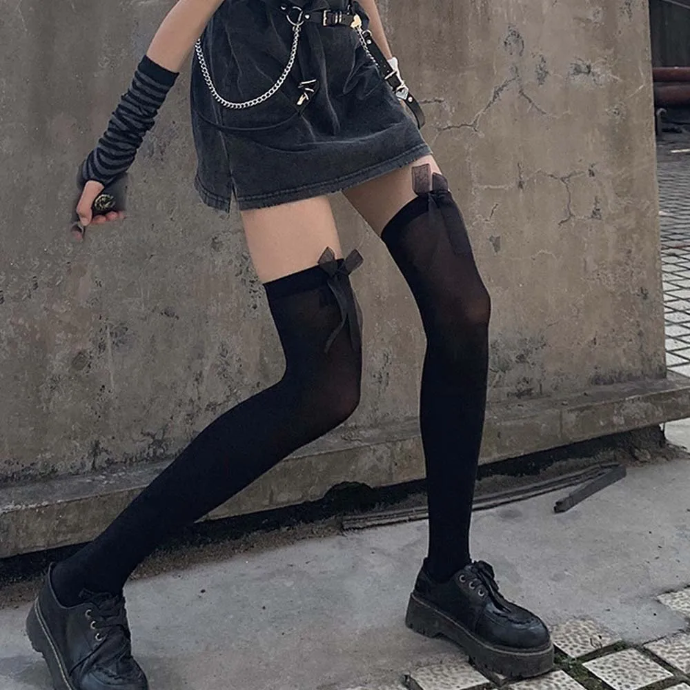 

Sexy Women's Socks Bow Stay Up Thigh High Silk Stockings Hose Ladies Sweet Kwaii Overknee Stockings Lolita Cosplay