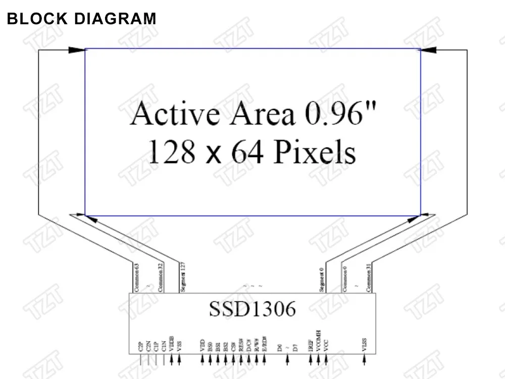 TZT 0.96 inch IIC Serial White OLED Display Module 128X64 I2C SSD1306 12864 LCD Screen Board GND VCC SCL SDA 0.96" for Arduino