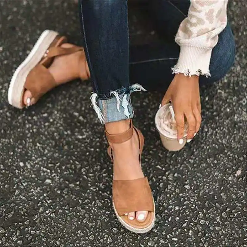 

New Summer Fish Mouth Shoes Women's High-Heeled Shoes Sexy Shoes Leopard Print Hemp Buckle Belt Thick Bottom Sandals