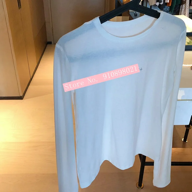 

Spring and Autumn New Classic Pure White Letters Wild Loose Long-sleeved T-shirt Women