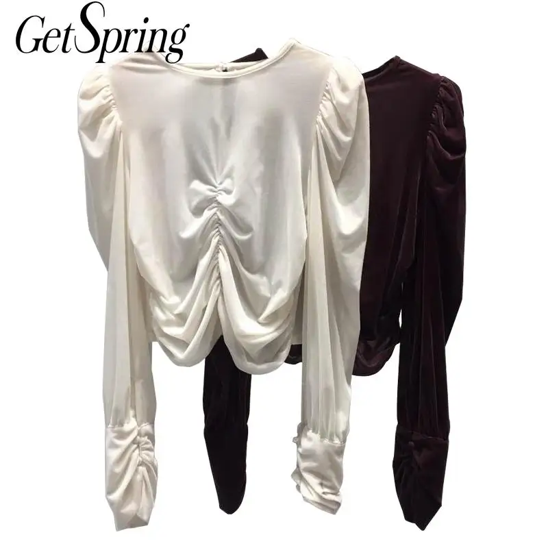 Getspring женская футболка необычная велюровая черная белая Осенняя с длинным