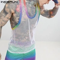 2021 summer men tank tops mesh patchwork streetwear sleeveless sexy casual vests transparent breathable workout tops 5xl incerun