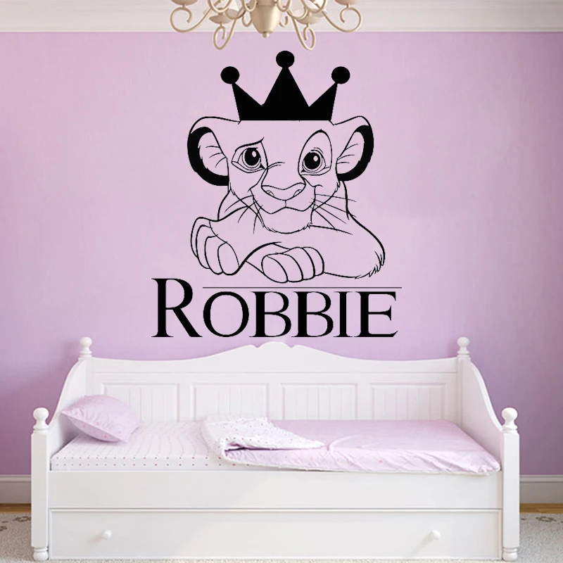 

Lion King Wall Stickers Personalised Custom Name Vinyl Decals Simba Art Mural Boys Kids Room Decoration Cartoon Crown