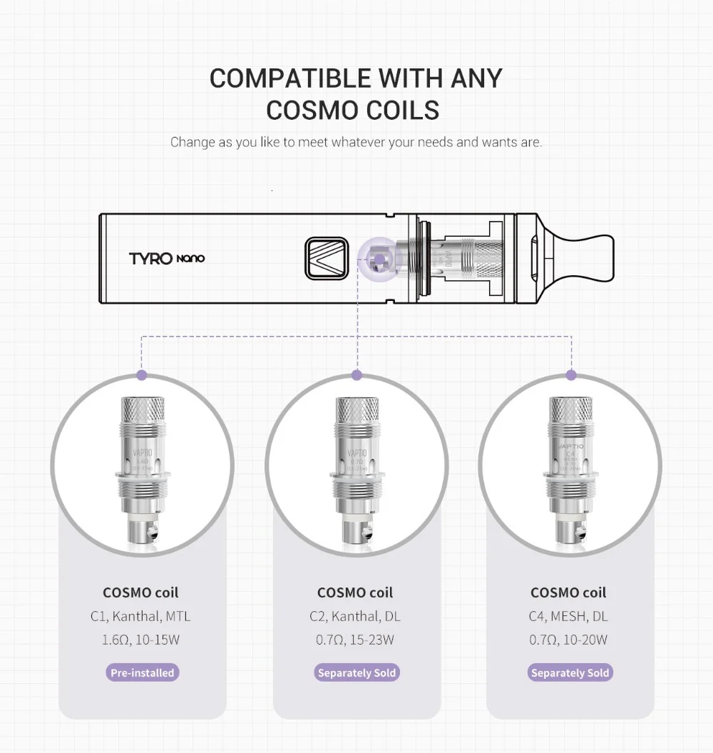Vaptio Tyro Nano Kit P1 мини-комплекты vape kit ручка и коробка mod kit электронная сигарета