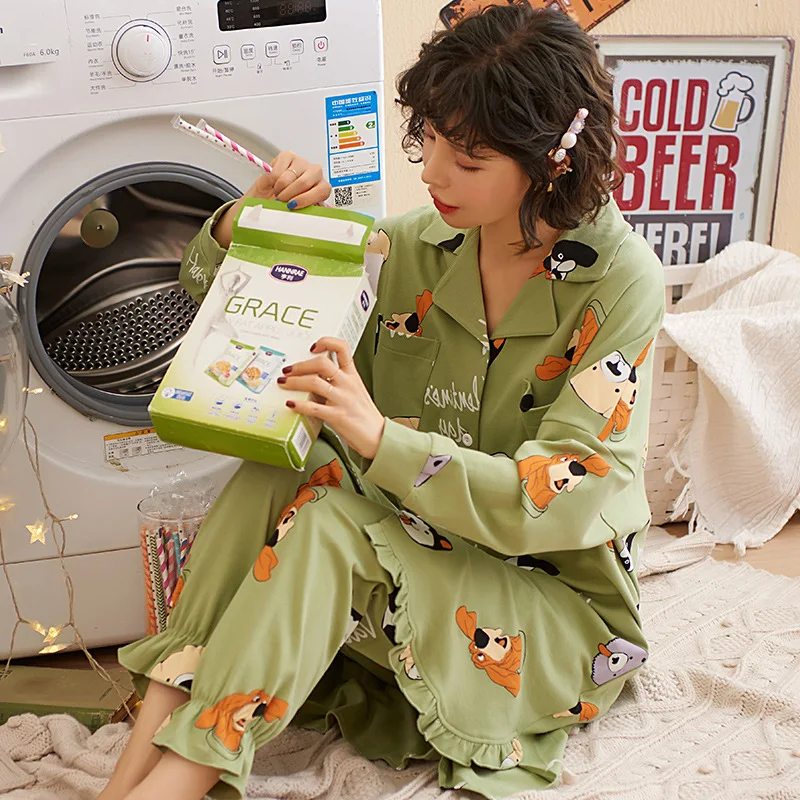 Новинка осенне зимняя одежда для сна комплект из 2 предметов женщин Хлопковая
