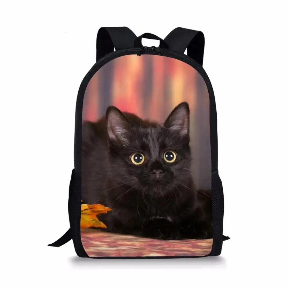 HaoYun Children's School Backpack Black Cats Pattern Students Book-bags Flower Animal Design Back to School Satchecl Schoolbags