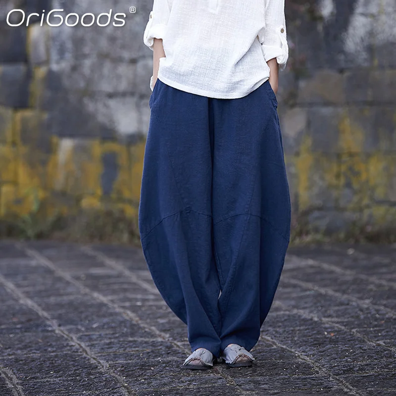 OriGoods Сезон весна осень Размера плюс штаны для женщин Рами в винтажном стиле