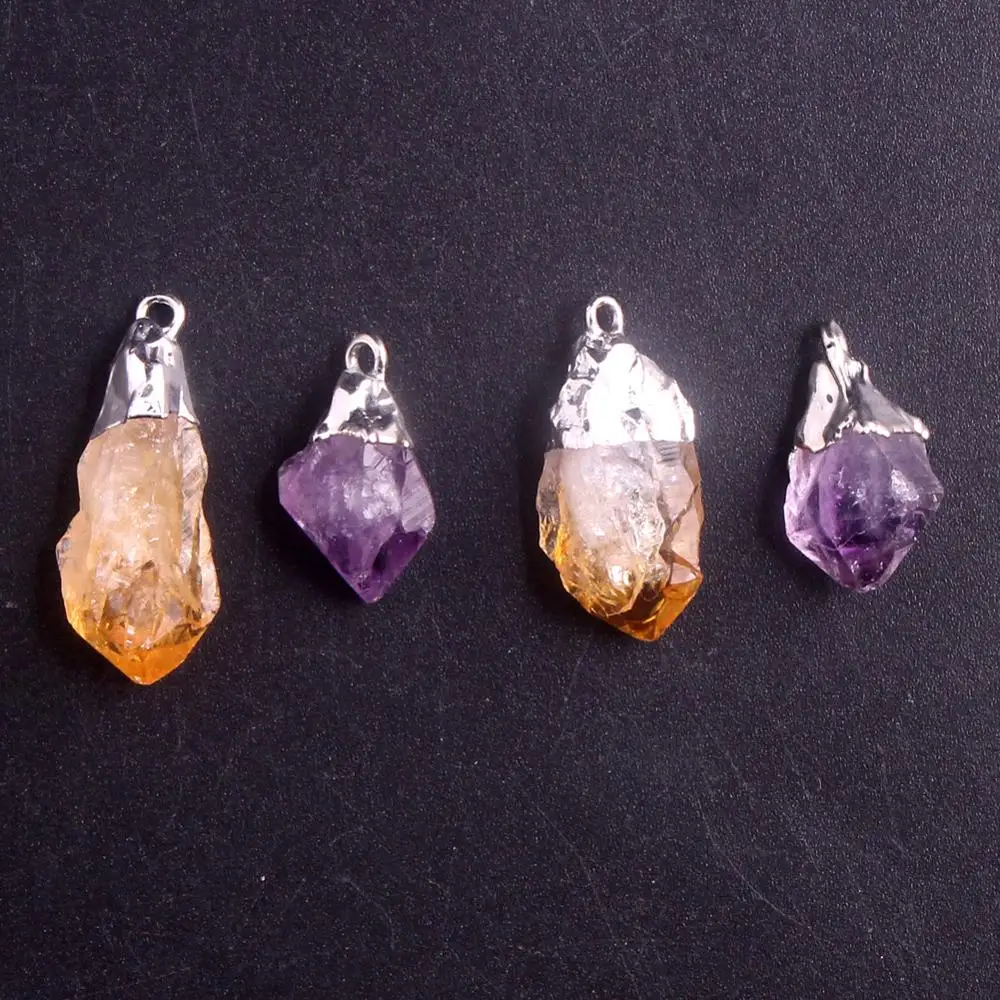 

Wholesale Natural Necklace Pendant Real Amethysts Raw Reiki Rough Stone Quartz Charm Pendulum Pendants Irregular DIY Jewelry