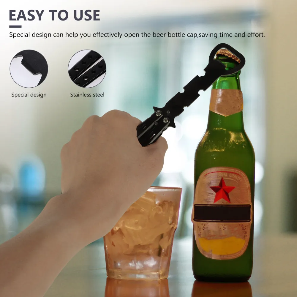 

Bottle Opener Style Trainer Tool Metal Beer Black Bar Supplies (Black)