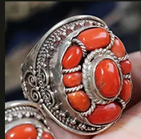 

Nepal Handmade 925 Silver Accessories Open Index Finger Ring Ethnic Style Inlaid Ruby Saddle Ring Men and Women