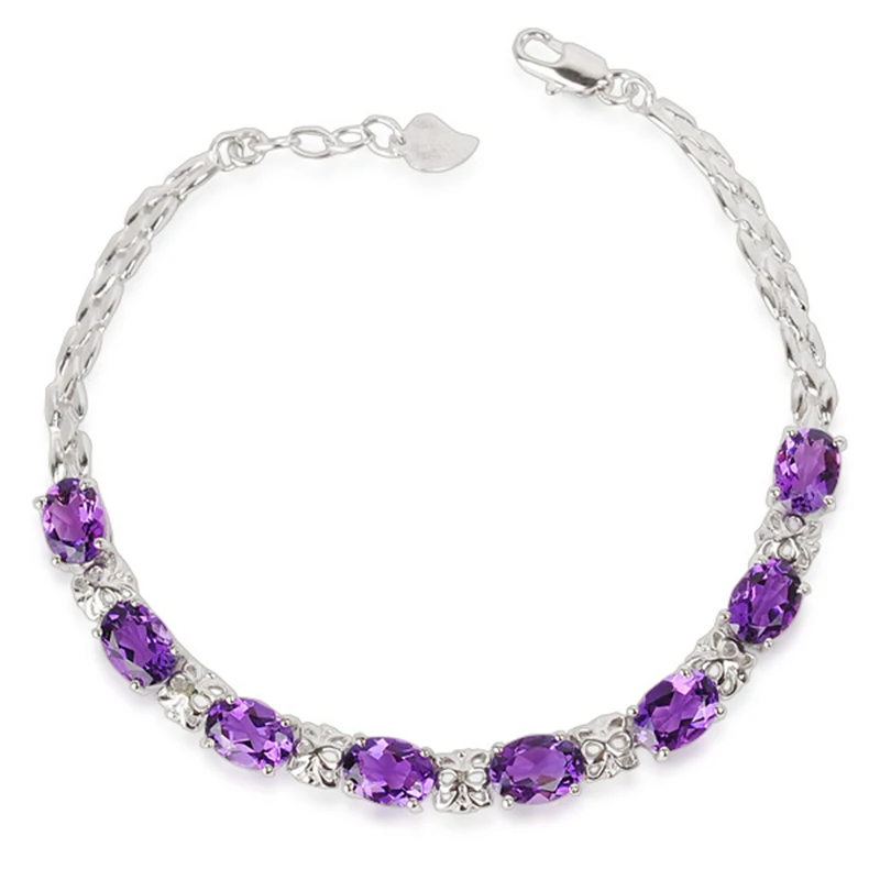 Женский браслет из серебра 925 пробы с натуральным аметистом|bracelet fashion|bracelets forbracelets
