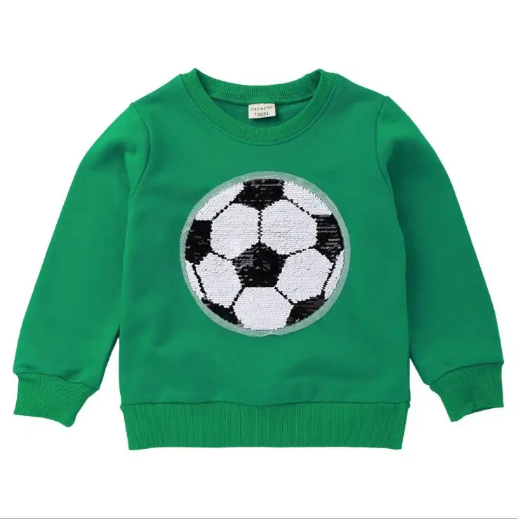 MF8629 Green Новинка года; толстовки с капюшоном для маленьких мальчиков и девочек; цветные толстовки ярких цветов; волшебная Детская футбольная толстовка с пайетками - Цвет: MF8629 Green