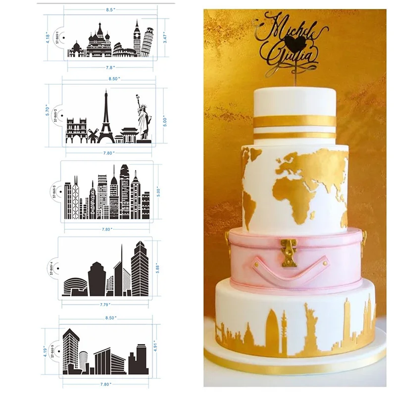 Трафарет для шоколада мусса торта город карта земли шаблон торт спрей кружевная