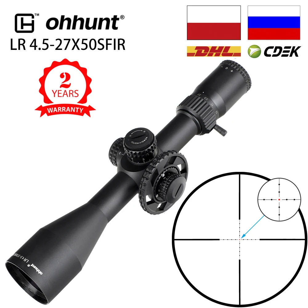 

Ohhunt LR 4,5-27x50 SFIR охотничий прицел мил-дот стеклянная гравированная сетка Красная подсветка боковой Параллакс башенки Блокировка Сброс прицел