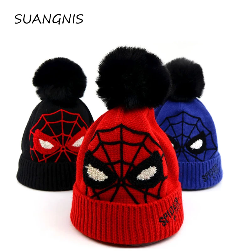 2019 новая стильная утолщенная вязаная шапка с рисунком Человека-паука зимняя
