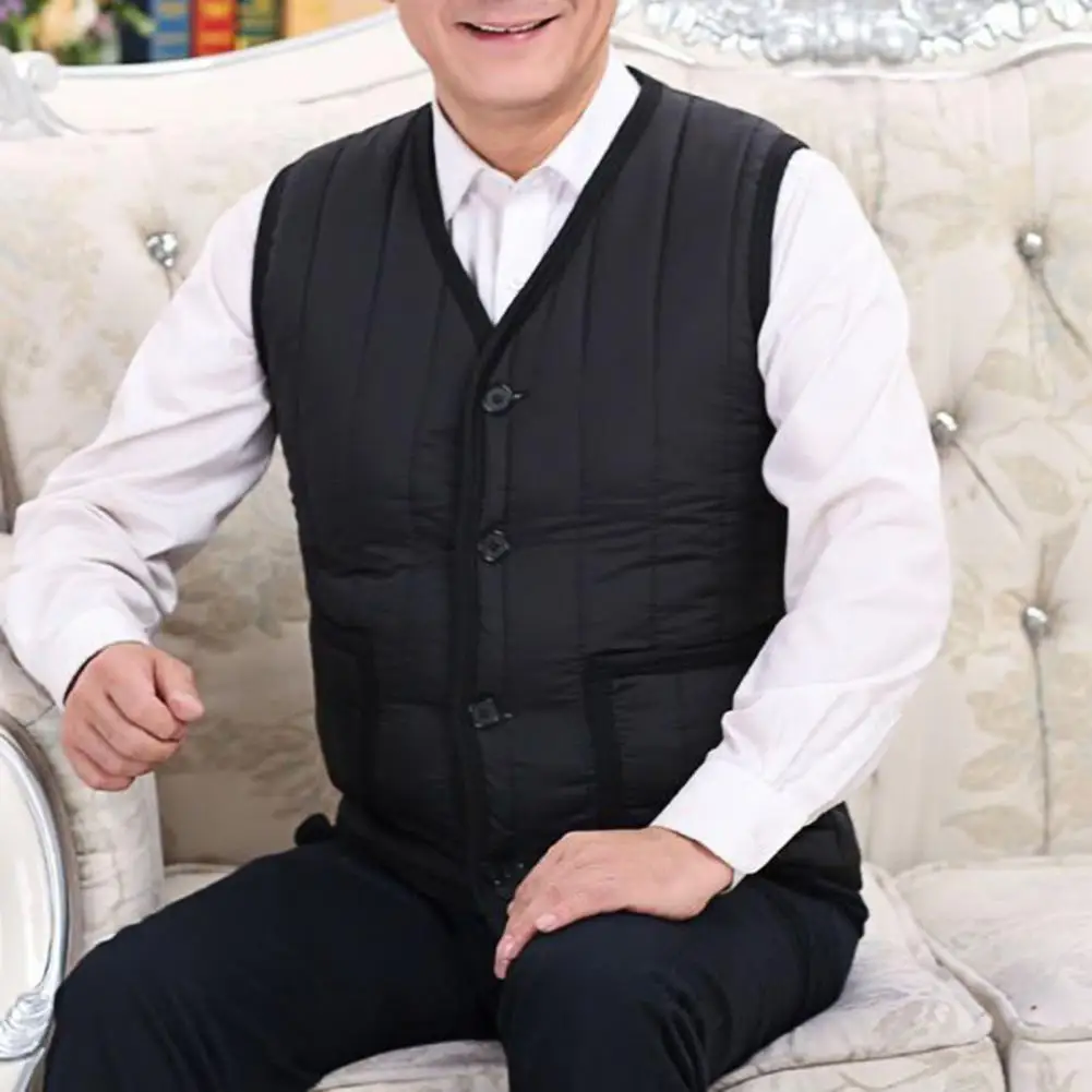 

Sleeveless V-Neck Men Waistcoat Fall Winter Fleece Lined Single Breasted Casual Waistcoat Male Clothing