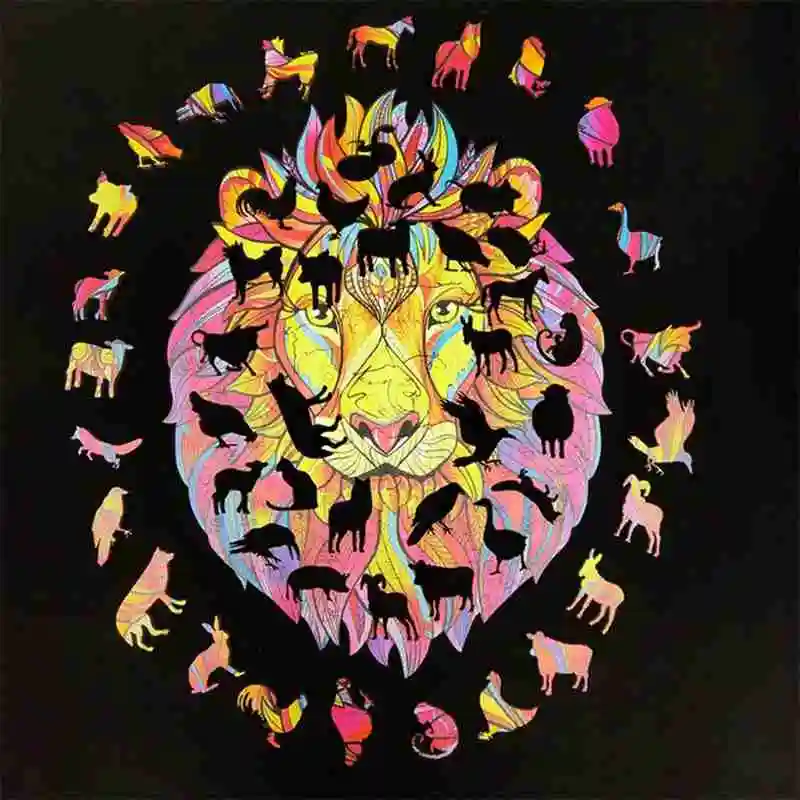 

Wooden Cartoon Lion Puzzle Colorful Lion Puzzle Creative Handmade Gift Adult Children Toy Home Decorations