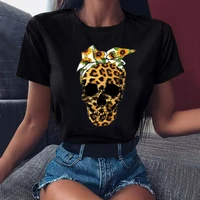 fixsys new arrival summer women leopard skull t shirt black tee cool women tee shirt short sleeve tops tee o neck tshirt