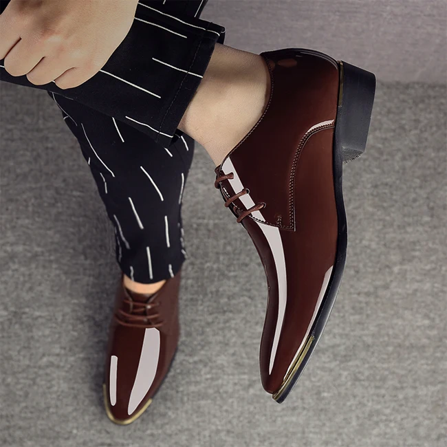 Newly Men's Quality Patent Leather Shoes White Wedding Shoes Size 38-48 Black Leather Soft Man Dress Shoes