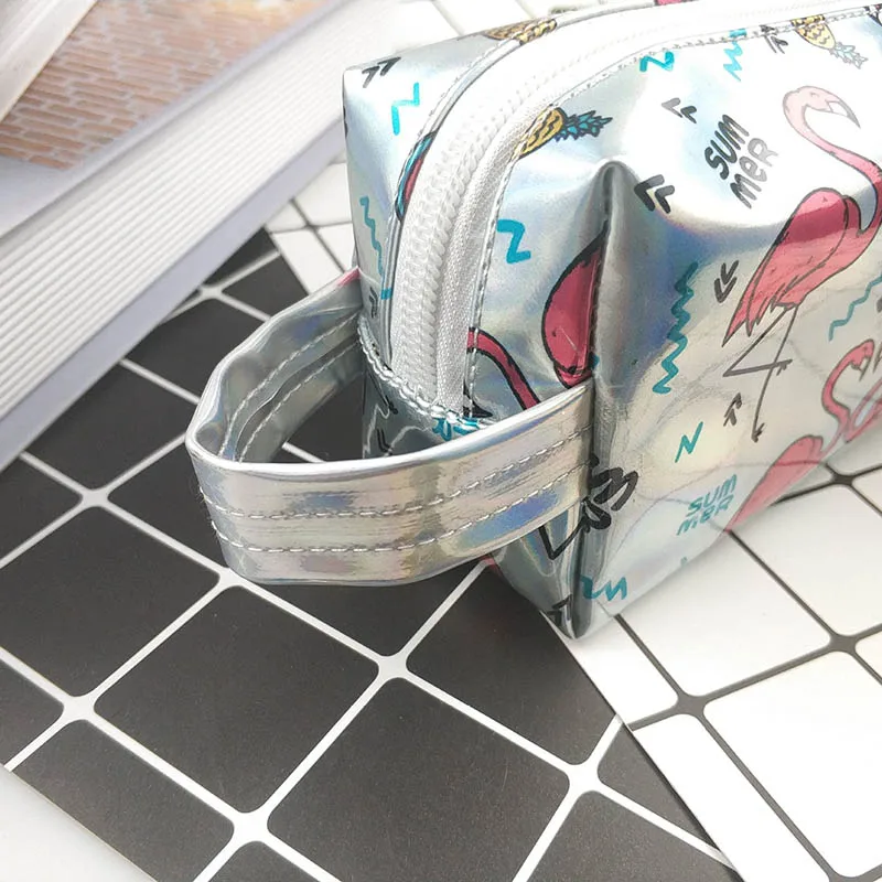 Большой Школьный чехол с лазерной печатью милый фламинго для ручек и карандашей