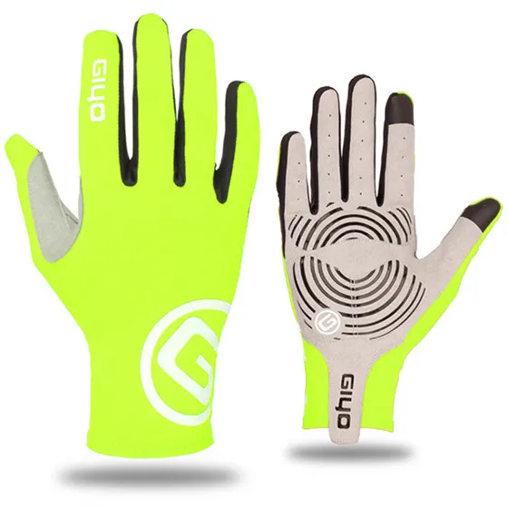 fluo green Профессиональные Осенние перчатки с сенсорным экраном для шоссейного велосипеда, велосипедные перчатки с полным пальцем, мужские спортивные перчатки из лайкры, Женские ветрозащитные перчатки для альпинизма - Цвет: fluo green