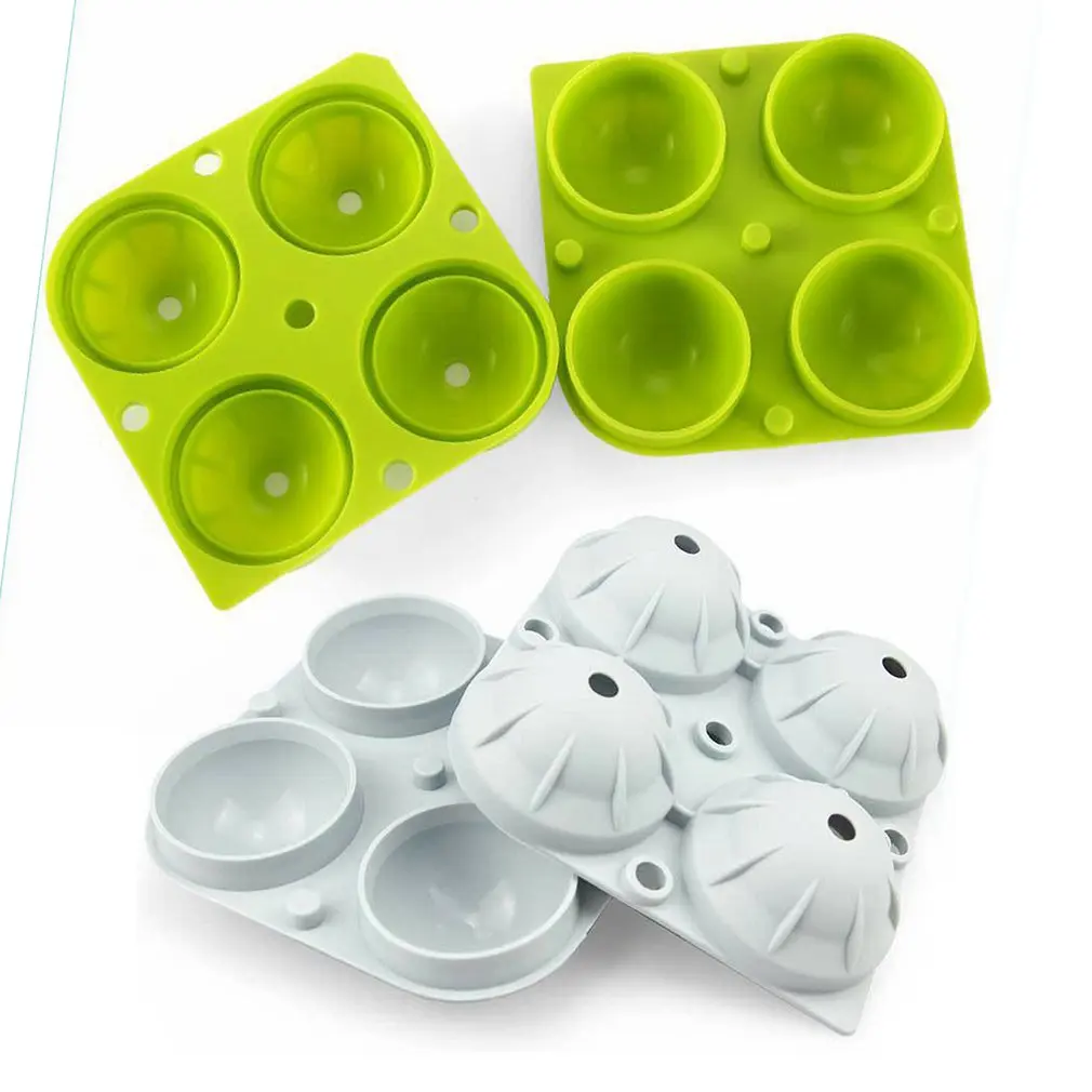 

4 Grids BPA Free Silicone Ice Ball Maker Round Large Sphere Ice Mold Easy Release Ice Cube Tray With Funnel For Whisky Cocktail