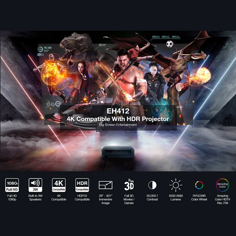 Проектор Optoma 1080P Full HD DLP профессиональный проектор HDR 4500 люмен Blu-Ray 3D для домашнего