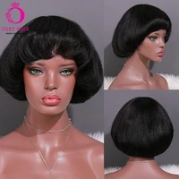 yaki straight synthetic wig heat resistant black wig with bangs mushroom head short cosplay wigs for black women oley