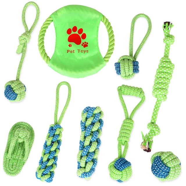 1Set Green Pet Dog Supply Cotton Chew Knot Toy Durable Braided Bone Rope Molar Toy Teeth Cleaning Supplies Bite Ball Puppy Toy