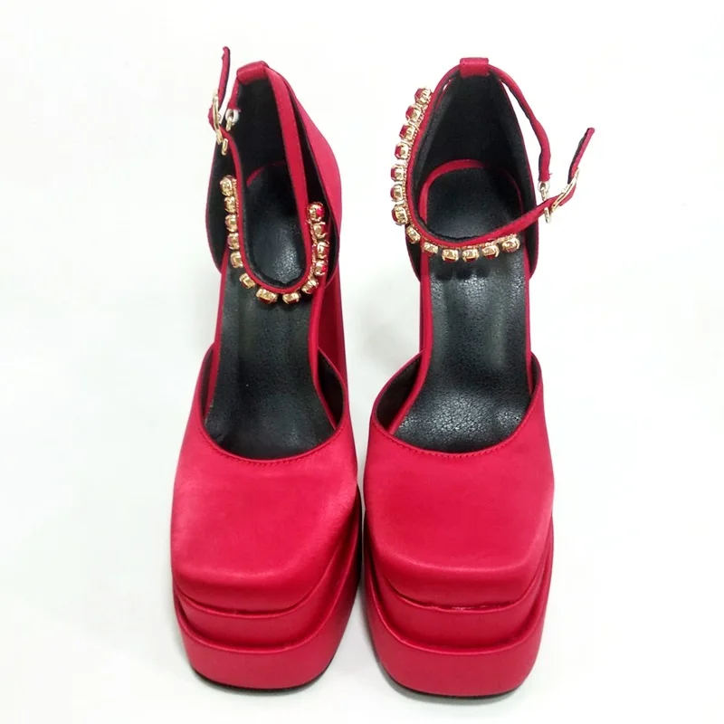 Туфли-лодочки женские из атласной ткани роскошные модельные босоножки с пряжкой