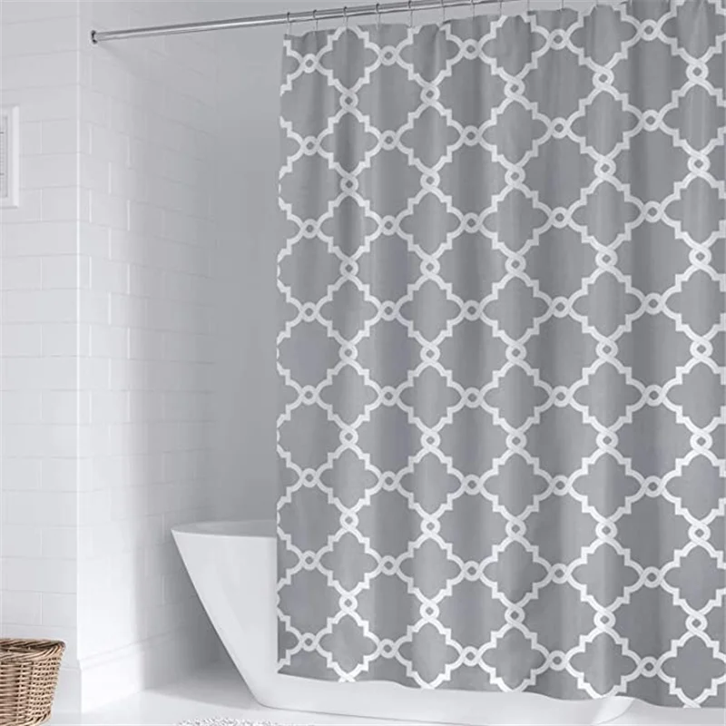 

Fabric Shower Curtain , Waterproof Polyester Geometric Pattern Bathroom Curtains, Gray