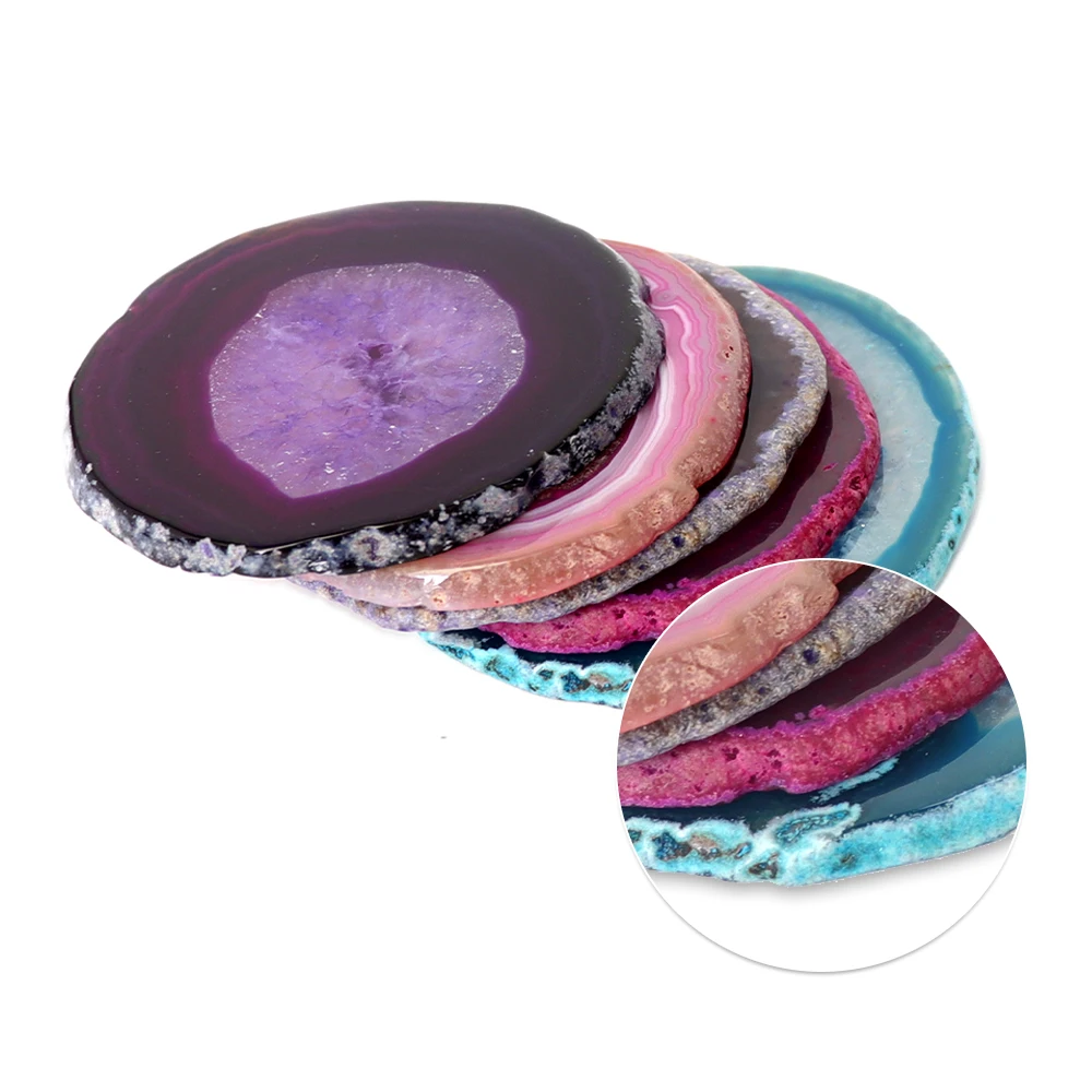 

1pcs 70-90g Red Blue Purple Crystal AGATE SLAB Geode Amethyst Crystal Mineral Coaster Electroplated Edging Geode Agate slice