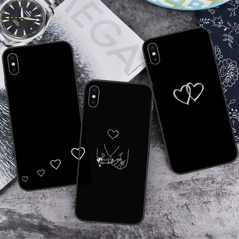 

Black Simple Lines Love Heart Phone Case for iPhone 13 12 11 mini pro XS MAX 8 7 6 6S Plus X 5S SE 2020 XR